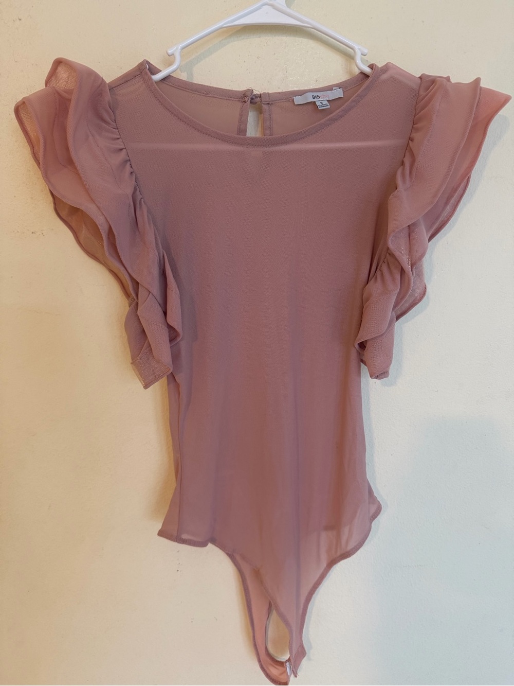 Blāshe Ruffle Sleeve Dusty Rose Mesh Bodysuit